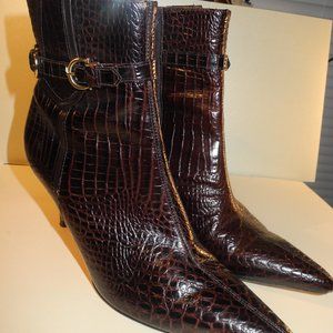 Ann Taylor - Brown, pointed toe reptile booties